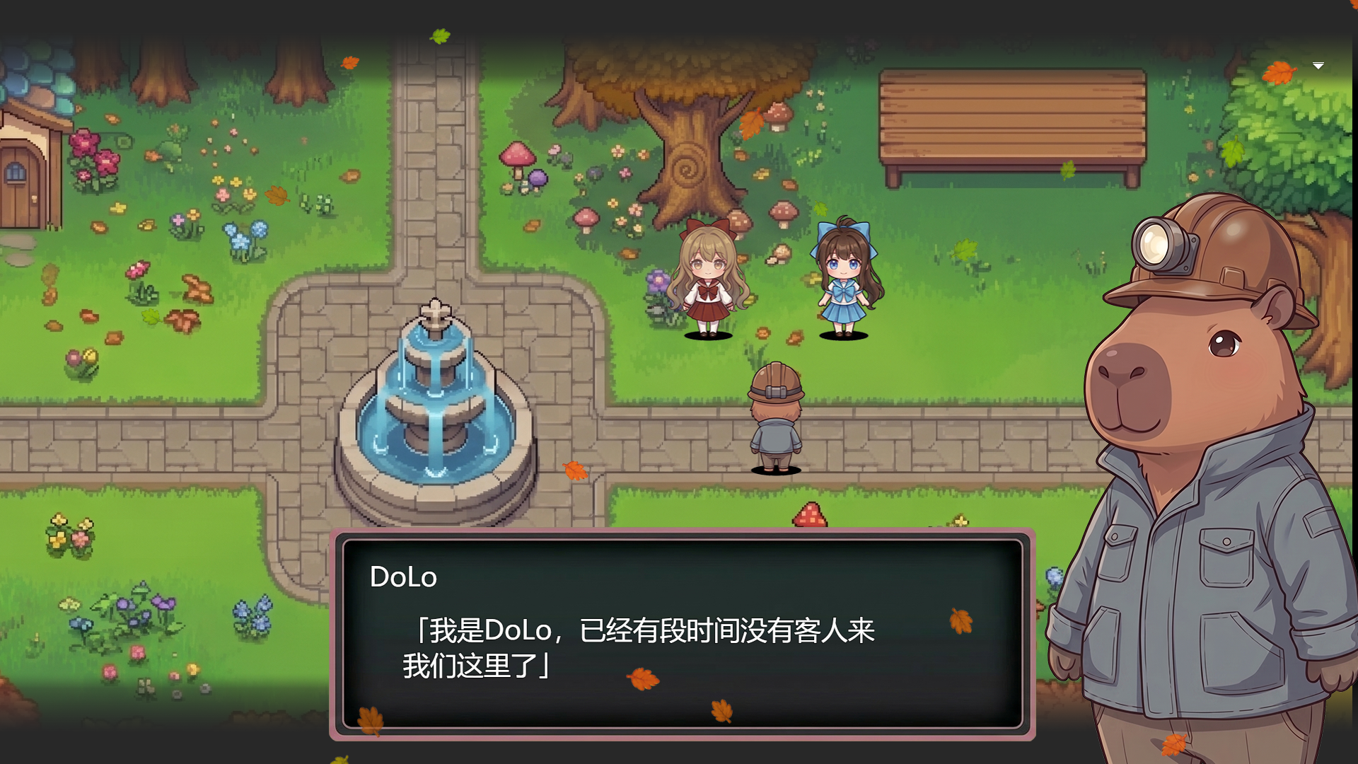 Rose and Lilia meet the miner Dolo in the town square